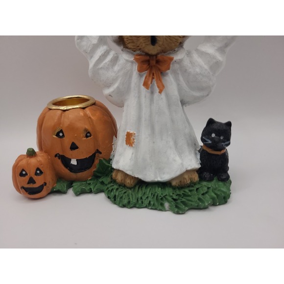 Vintage Teddy Bear Ghost Halloween Candle Holder With‎ Pumkins And Black Cat main image 6